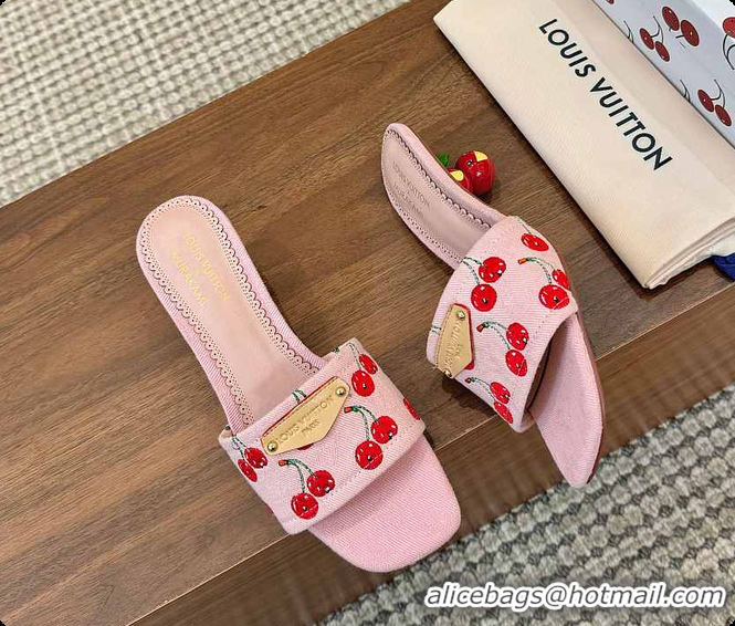 Unique Style Louis Vuitton LV x TM Lily Mule Monogram Cherry Washed Pink Denim 6070701