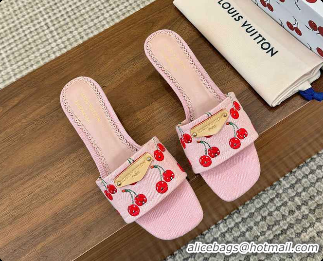 Unique Style Louis Vuitton LV x TM Lily Mule Monogram Cherry Washed Pink Denim 6070701