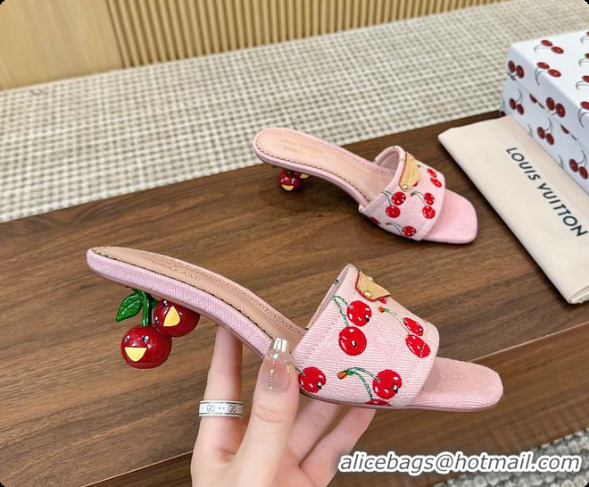 Unique Style Louis Vuitton LV x TM Lily Mule Monogram Cherry Washed Pink Denim 6070701