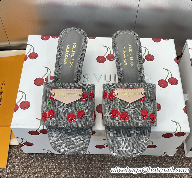 Good Product Louis Vuitton LV x TM Lily Mule Monogram Cherry Gray Denim 6070701