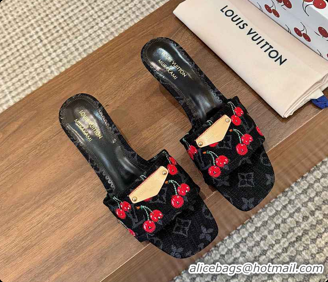 Top Design Louis Vuitton LV x TM Lily Mule Monogram Cherry Black Denim 6070701