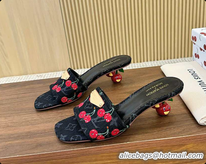 Top Design Louis Vuitton LV x TM Lily Mule Monogram Cherry Black Denim 6070701