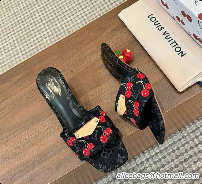 Top Design Louis Vuitton LV x TM Lily Mule Monogram Cherry Black Denim 6070701