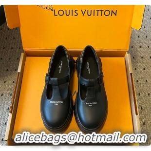 Pretty Style Louis Vuitton LV Squad Mary Jane Black Plain Calf Leather 6070703