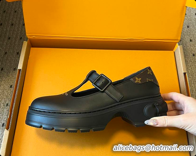 Pretty Style Louis Vuitton LV Squad Mary Jane Black Plain Calf Leather 6070703