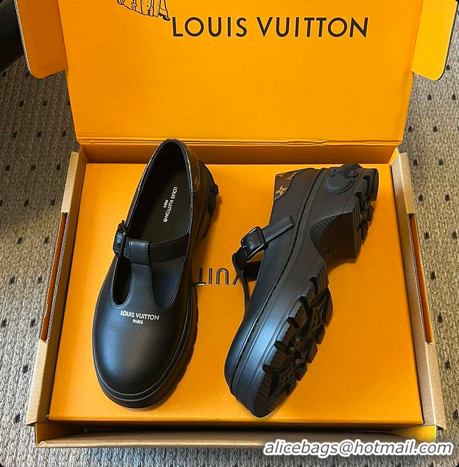 Pretty Style Louis Vuitton LV Squad Mary Jane Black Plain Calf Leather 6070703