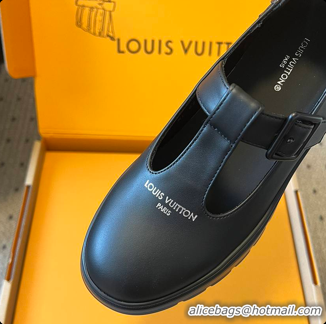 Pretty Style Louis Vuitton LV Squad Mary Jane Black Plain Calf Leather 6070703