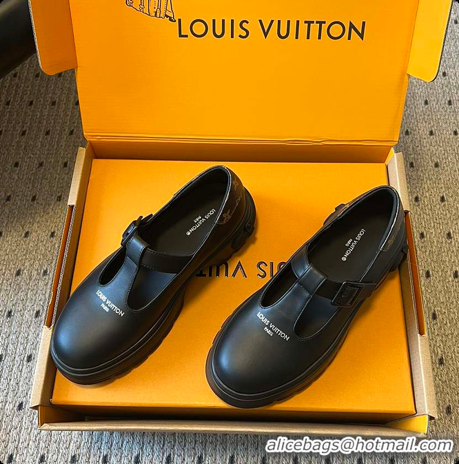 Pretty Style Louis Vuitton LV Squad Mary Jane Black Plain Calf Leather 6070703