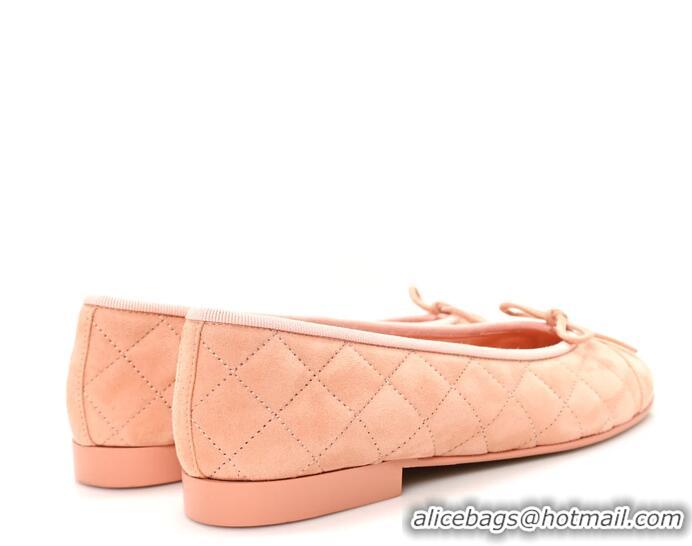 ​New Cheap Chanel Suede Calfskin Quilted Cap Toe CC Ballerina Flats CH2336 Pink 2026