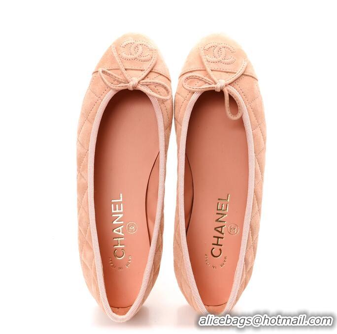 ​New Cheap Chanel Suede Calfskin Quilted Cap Toe CC Ballerina Flats CH2336 Pink 2026