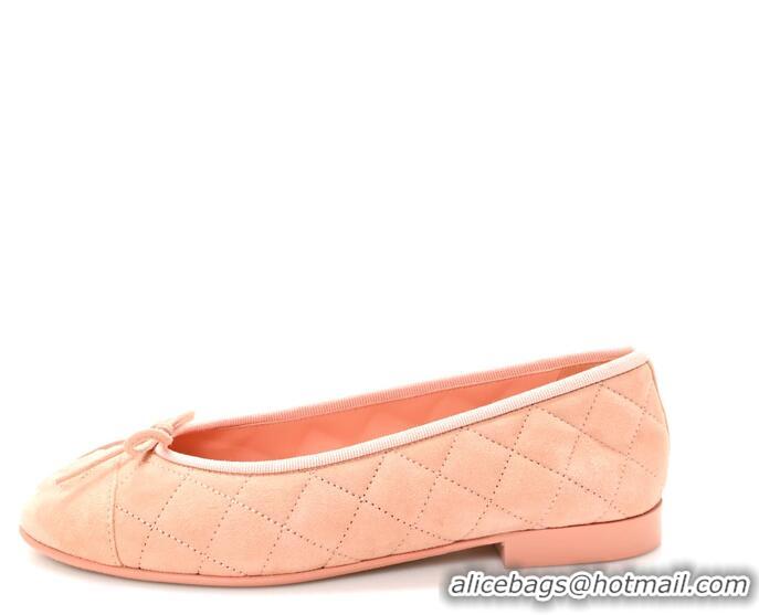 ​New Cheap Chanel Suede Calfskin Quilted Cap Toe CC Ballerina Flats CH2336 Pink 2026