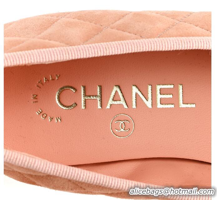 ​New Cheap Chanel Suede Calfskin Quilted Cap Toe CC Ballerina Flats CH2336 Pink 2026