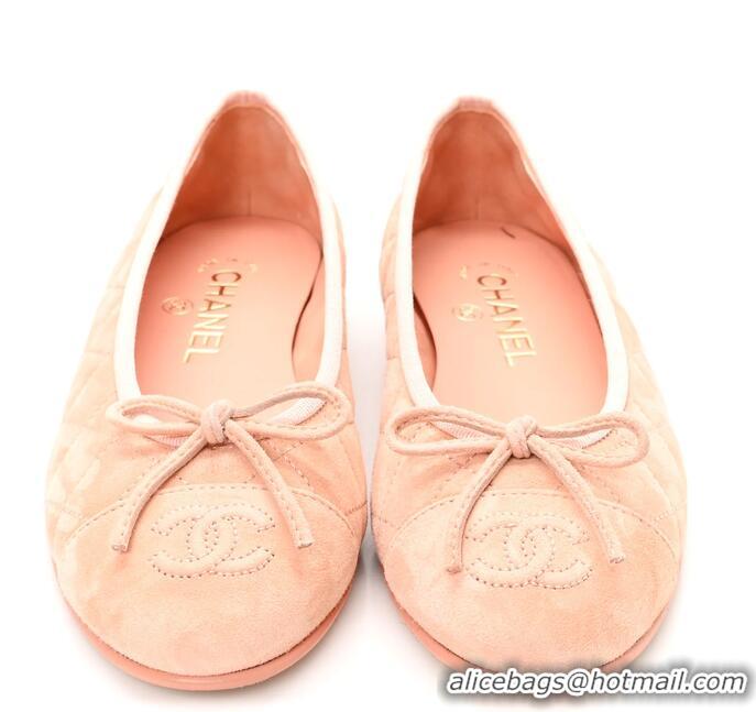​New Cheap Chanel Suede Calfskin Quilted Cap Toe CC Ballerina Flats CH2336 Pink 2026