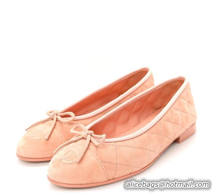 ​New Cheap Chanel Suede Calfskin Quilted Cap Toe CC Ballerina Flats CH2336 Pink 2026