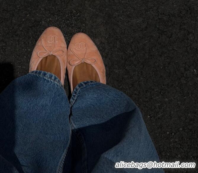 ​New Cheap Chanel Suede Calfskin Quilted Cap Toe CC Ballerina Flats CH2336 Pink 2026