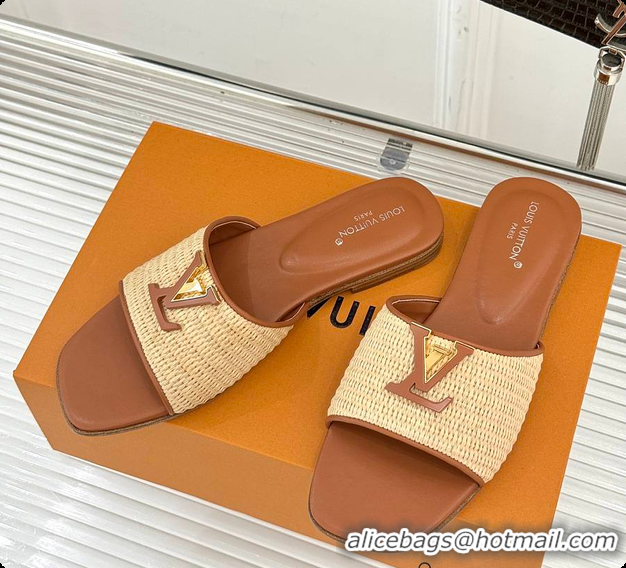 Good Looking Louis Vuitton LV Mare Flat Mule Sandals Caramel 6070807