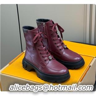 Luxurious Louis Vuitton LV Squad Lace-up Ankle Boot Burgundy 6070901