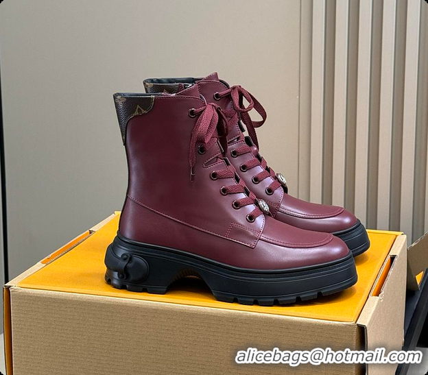 Luxurious Louis Vuitton LV Squad Lace-up Ankle Boot Burgundy 6070901