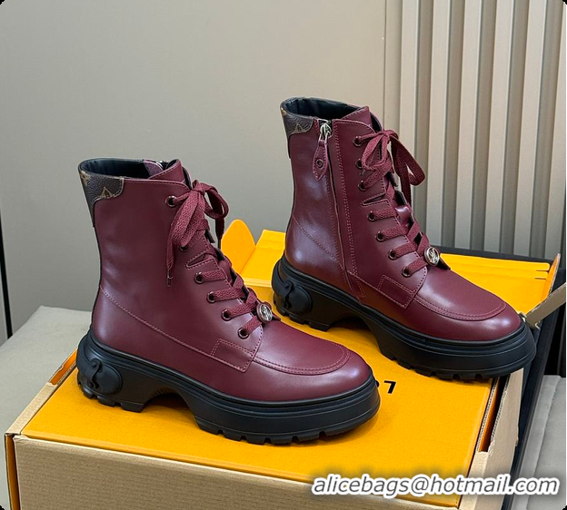 Luxurious Louis Vuitton LV Squad Lace-up Ankle Boot Burgundy 6070901