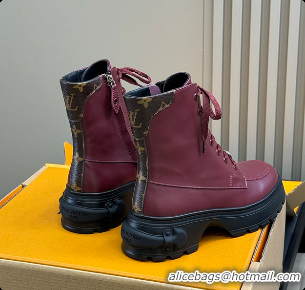 Luxurious Louis Vuitton LV Squad Lace-up Ankle Boot Burgundy 6070901