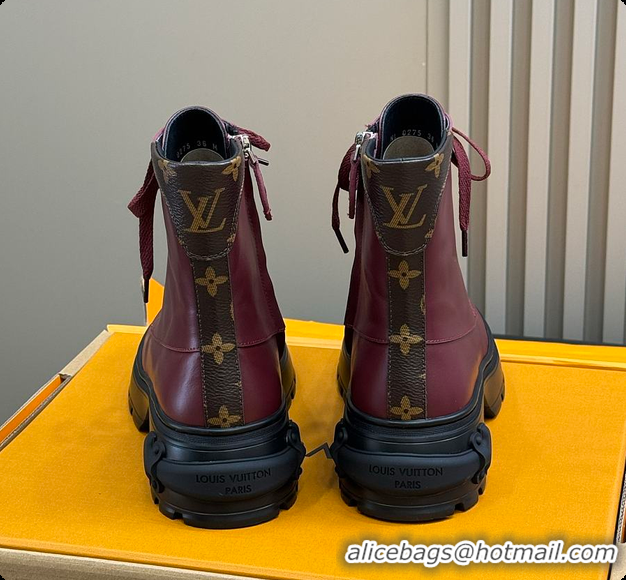 Luxurious Louis Vuitton LV Squad Lace-up Ankle Boot Burgundy 6070901