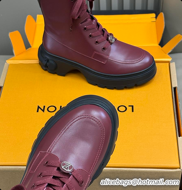Luxurious Louis Vuitton LV Squad Lace-up Ankle Boot Burgundy 6070901