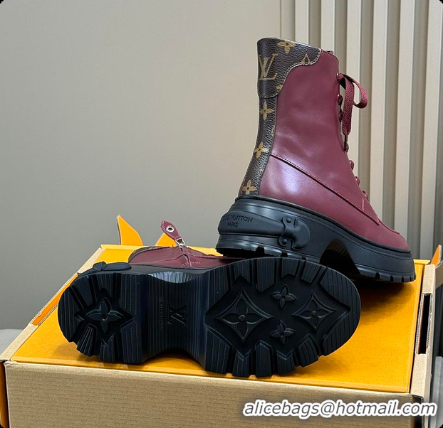 Luxurious Louis Vuitton LV Squad Lace-up Ankle Boot Burgundy 6070901