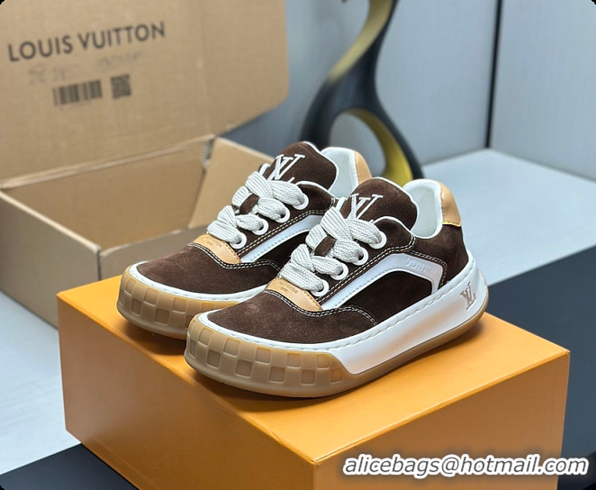 Top Design Louis Vuitton LV Tilted Sneaker Brown Suede calf leather 6070907