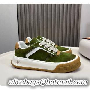 Unique Style Louis Vuitton LV Tilted Sneaker Green Suede calf leather 6070907