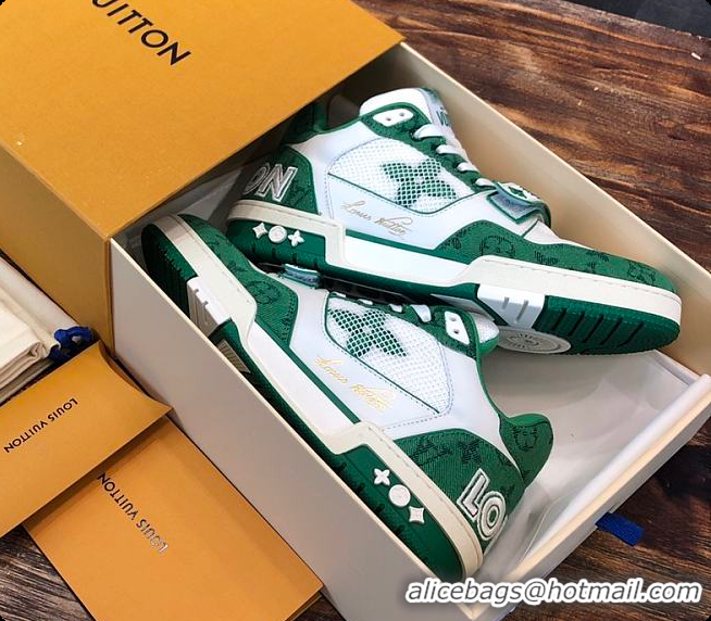 Good Quality LV Trainer Sneaker Green Calf Leather 6070909