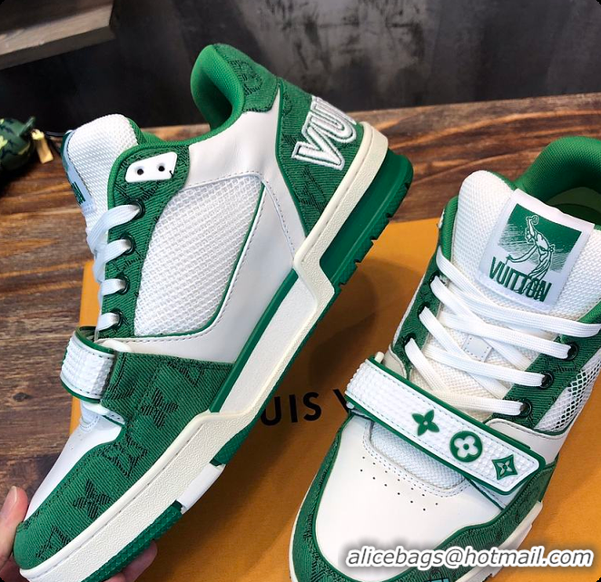 Good Quality LV Trainer Sneaker Green Calf Leather 6070909