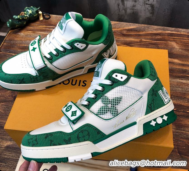 Good Quality LV Trainer Sneaker Green Calf Leather 6070909