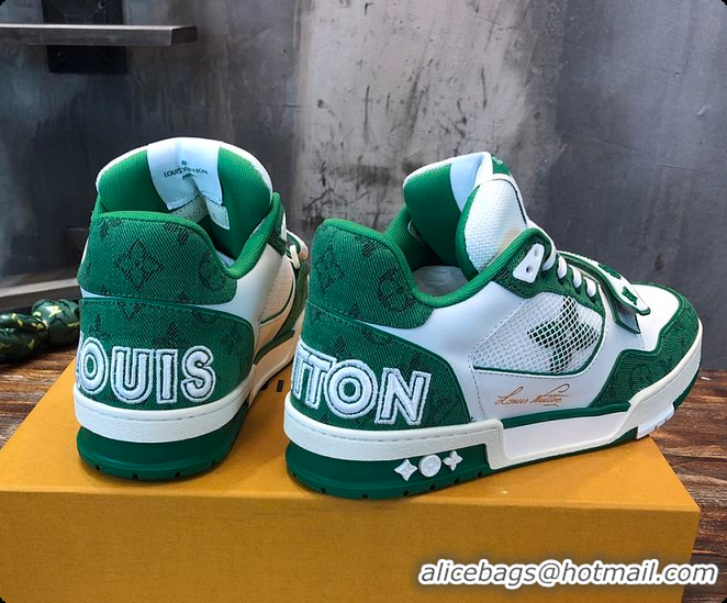 Good Quality LV Trainer Sneaker Green Calf Leather 6070909