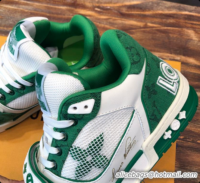 Good Quality LV Trainer Sneaker Green Calf Leather 6070909
