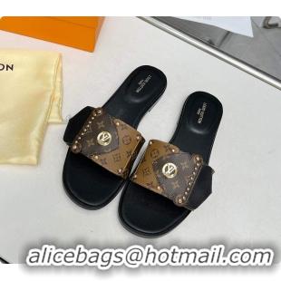 Unique Style Louis Vuitton LV Frame Flat Mules Brown 60701005