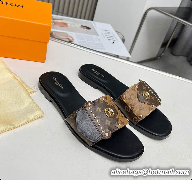 Unique Style Louis Vuitton LV Frame Flat Mules Brown 60701005