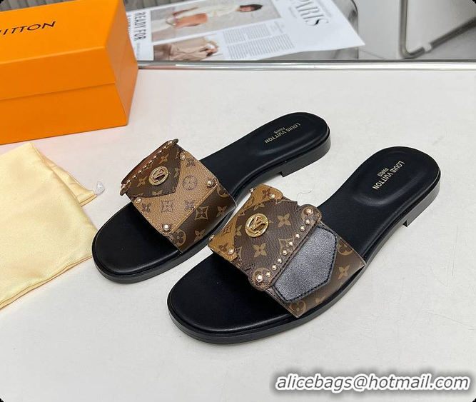 Unique Style Louis Vuitton LV Frame Flat Mules Brown 60701005