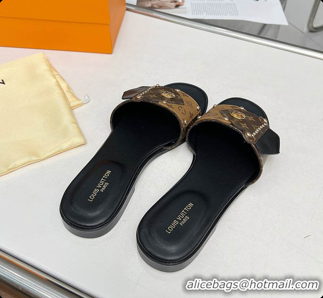 Unique Style Louis Vuitton LV Frame Flat Mules Brown 60701005