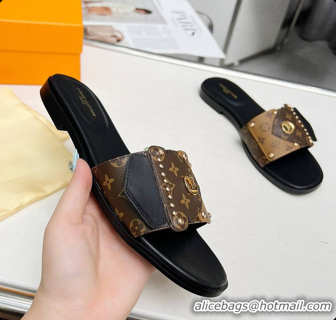 Unique Style Louis Vuitton LV Frame Flat Mules Brown 60701005