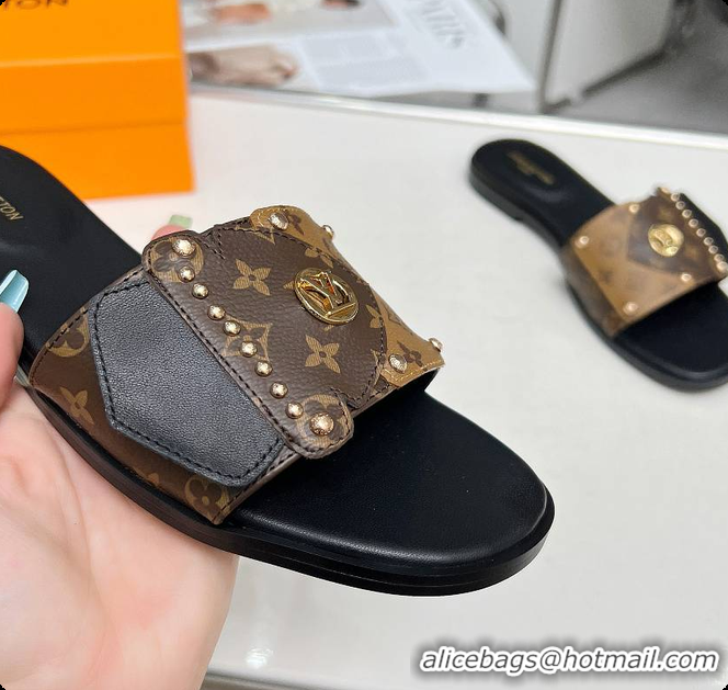 Unique Style Louis Vuitton LV Frame Flat Mules Brown 60701005