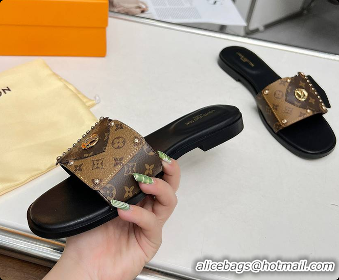 Unique Style Louis Vuitton LV Frame Flat Mules Brown 60701005