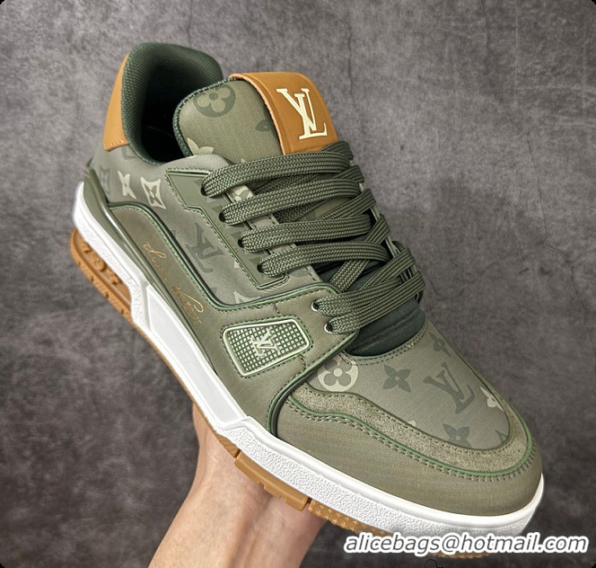 Top Grade Louis Vuitton LV Trainer Sneaker Khaki Green 60701016