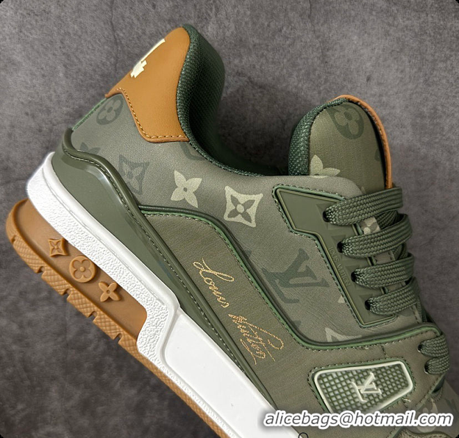 Top Grade Louis Vuitton LV Trainer Sneaker Khaki Green 60701016