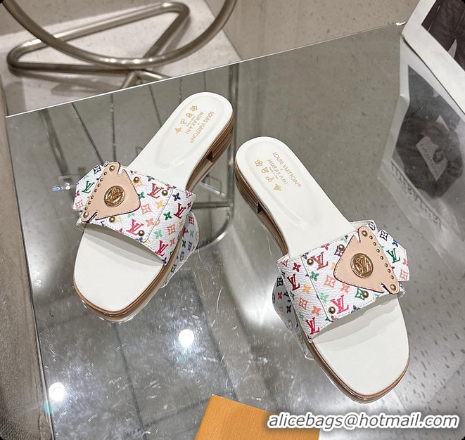 Grade Quality Louis Vuitton LV x TM LV Frame Flat Mule White 60701019