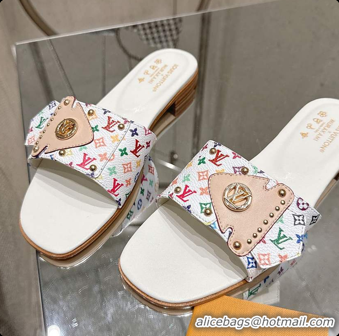 Grade Quality Louis Vuitton LV x TM LV Frame Flat Mule White 60701019