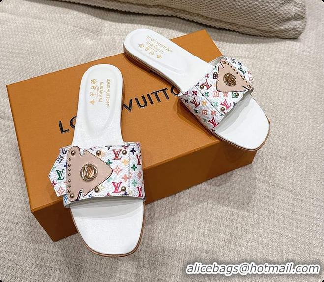 Grade Quality Louis Vuitton LV x TM LV Frame Flat Mule White 60701019