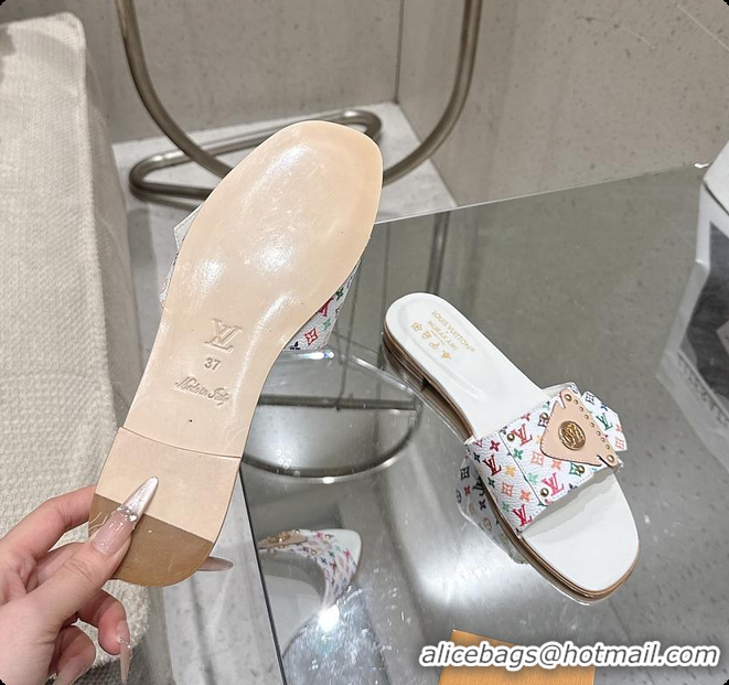 Grade Quality Louis Vuitton LV x TM LV Frame Flat Mule White 60701019