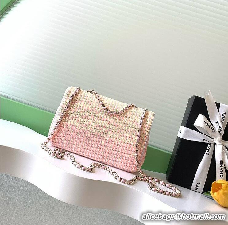 Famous Brand Chanel Flap Bag Glass Beads Sequins & Gold Tone Metal AS5312 Pink 2026