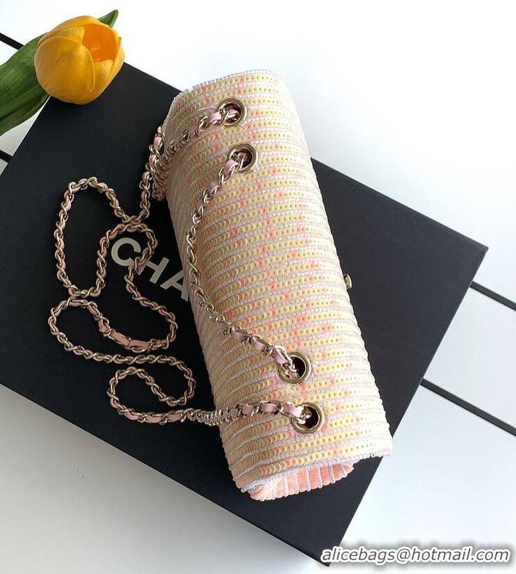 Famous Brand Chanel Flap Bag Glass Beads Sequins & Gold Tone Metal AS5312 Pink 2026