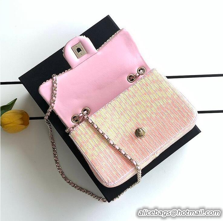 Famous Brand Chanel Flap Bag Glass Beads Sequins & Gold Tone Metal AS5312 Pink 2026
